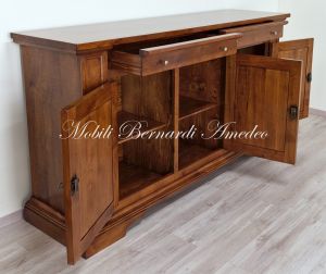 Handcrafted sideboard made of solid walnut with 3 Piedmontese style doors